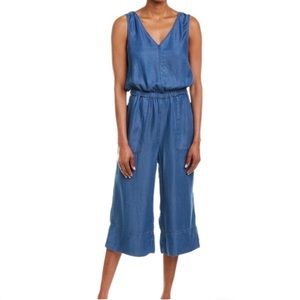 Splendid Medium Wash Chambray Cropped Sleeveless Jumpsuit